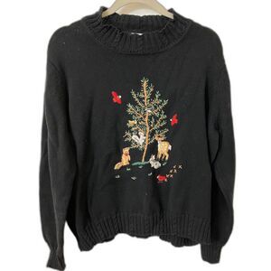 Vintage black embroidered Christmas Tree sweater